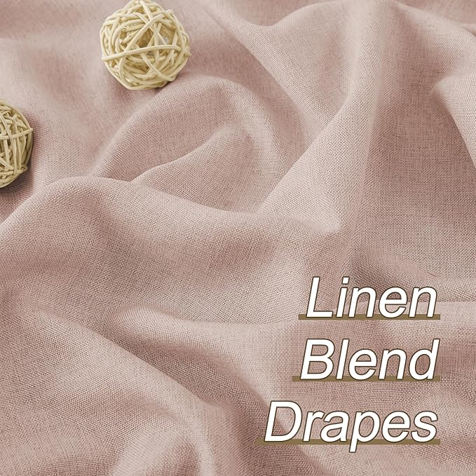 Cute Dusty Pink Blackout Linen Curtains 95 Inches Long - Rose Blush Pinch Pleat Track Curtains Blackout with Hooks Viral Pleat Drapes for Girls Bedroom Nursery,50 by 95 Inch, 2 Panels, Back Tab