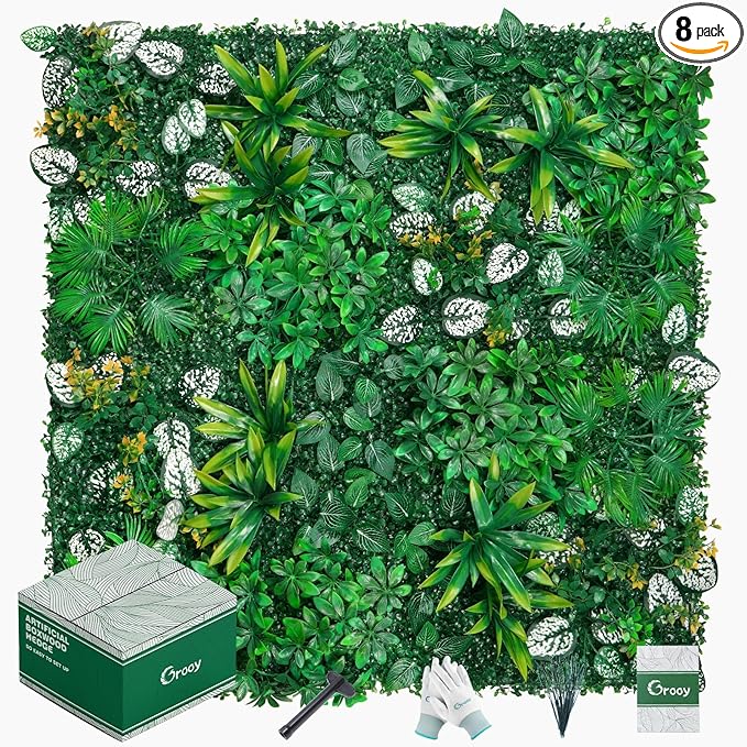 Artificial Hedge Grass Wall, Boxwood Panels 20"x20"(8pcs), Greenery Wall Backdrop, UV Protected Privacy Fence Screen, Green Wall Decor for Outdoor Indoor Wedding Décor