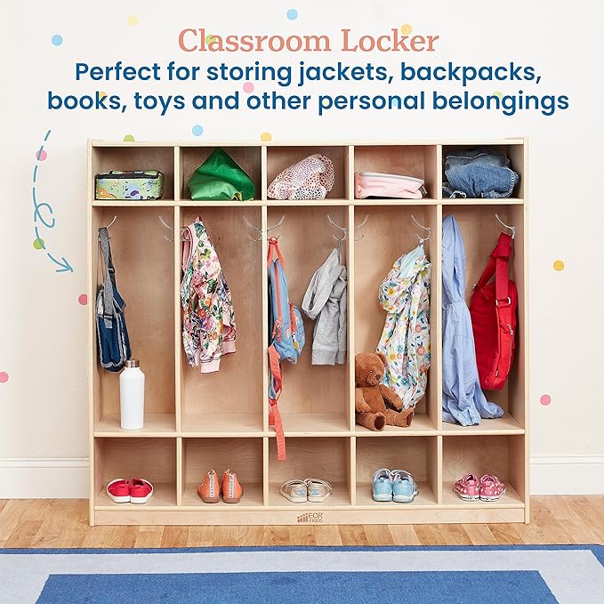 ECR4Kids 5-Section Straight Coat Locker, Classroom Furniture, Natural