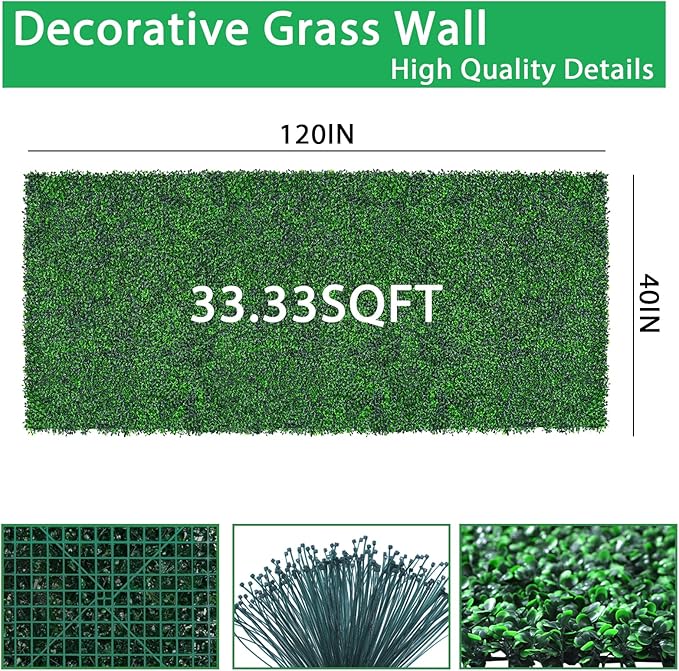 Artificial Greenery Wall Roll,40"x 120"(33.33 sq.ft) UV-Anti Faux Boxwood Roll Panels Greenery Backdrop, Vine Leaf Fence Panels for Garden Fence Covering Privacy, Outdoor Indoor Home Decor