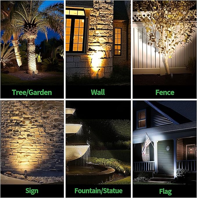 Landscape Light Kit, 6 Pack 3CCT Selectable Spot Light and 100FT Cable and 30 Wire Connectors, Aluminum ORB Waterproof LED Uplight, Perfect for Garden Flag Wall, Without Transformer