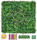 Artificial Boxwood Panel 8 Pieces 20"x20", Green Grass Wall Backdrop Wall for Fence Patio Backrop Balcony, Faux Ivy Privacy Fence Screen, 5 PCS Vines, 60 PCS Violet Flower, 2 PCS Light Strip