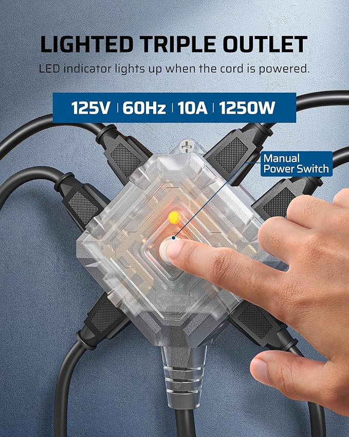 DEWENWILS 75 FT Retractable Extension Cord Reel with 6 Grounded Outlets, 14/3C SJTOW Heavy Duty Power Cord with New Twist-Lock Stopper, Lighted Triple Tap, 10A Circuit Breaker, ETL Listed