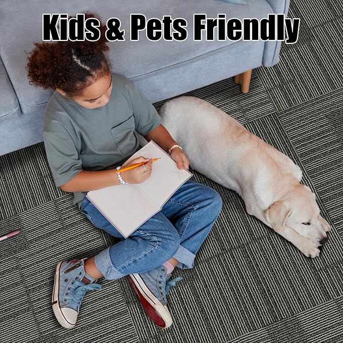 24" x 24" Self-Adhesive Carpet Tiles, 20 Pack Peel and Stick Carpet Squares for Indoor Flooring, Non-Slip Squares Carpet Floor Tile for Basement, Bedroom, Office, Easy DIY Installation