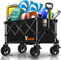 Collapsible Wagon Cart with Wheels Foldable, Folding Wagons Carts with All Terrain Wheels, Large Grocery Carts On Wheel, Heavy Duty Utility Wagons for Shopping Beach Sports, 150L, Black