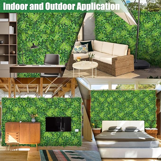 Artificial Plant Wall Panels, 20"x20" 8PCS Faux Grass Backdrop with UV Resistant Fern Leaves, Green Wall Decor for Outdoor Indoor Patio Garden Backyard