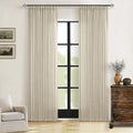 108 Inch Linen Curtains 2 Panels Set Pinch Pleated for Living Room Bedroom Memory Training Shaped Semi Sheer Neutral Beige Tan Flax Burlap Pleat Drapes Hooks Rings Light Filtering Window Curtain