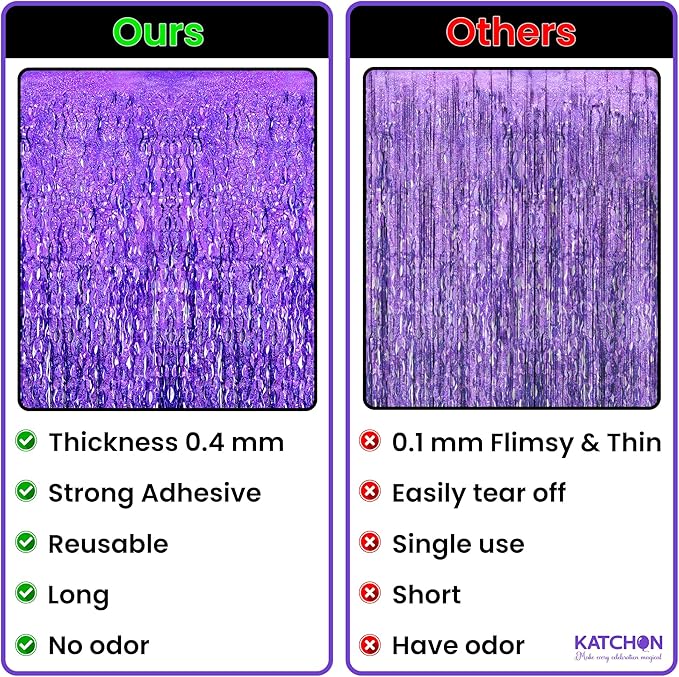 Katchon, Wavy Purple Foil Fringe Curtain - Pack of 2 | Wavy Streamers, Unicorn Party Decorations | Purple Fringe Backdrop for Baby Shower, Birthday, Mermaid Party Decorations | Halloween Decor Indoor