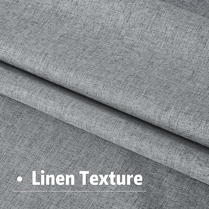 DUALIFE 90 Inch Blackout Grey Curtains Boho, Thermal Insulated Curtains for Summer Heat for Bedroom Living Room Linen Pleated Drapes 90 Inches Long Rod Pocket(50W x 90L x 2 Panels)
