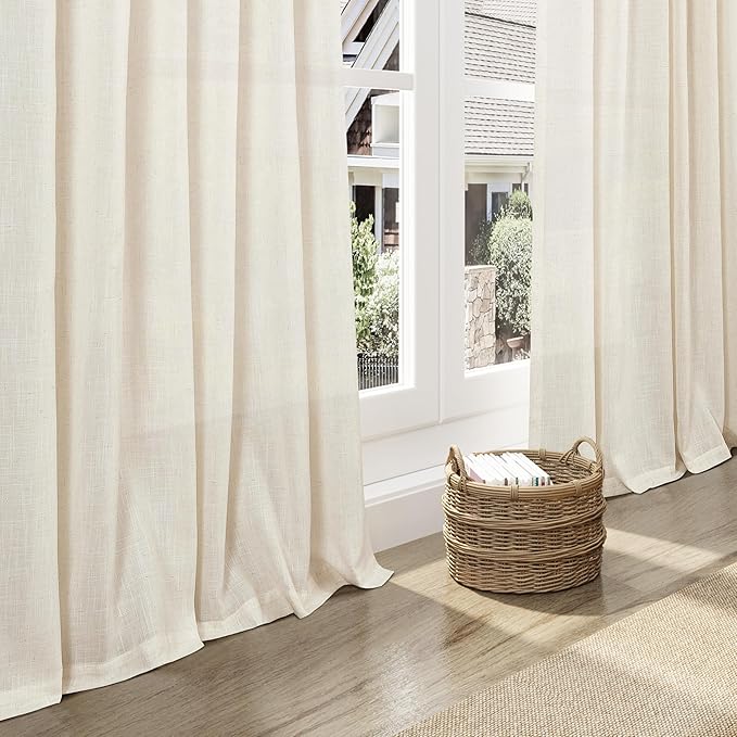 Nanspring Natural Linen Curtains 63 Inch Length for Living Room Country Light Filtering Semi Sheer Curtains Farmhouse Decor Curtain for Bedroom Dinner Room Back Tab and Rod Pocket 52x63, 2 Panels