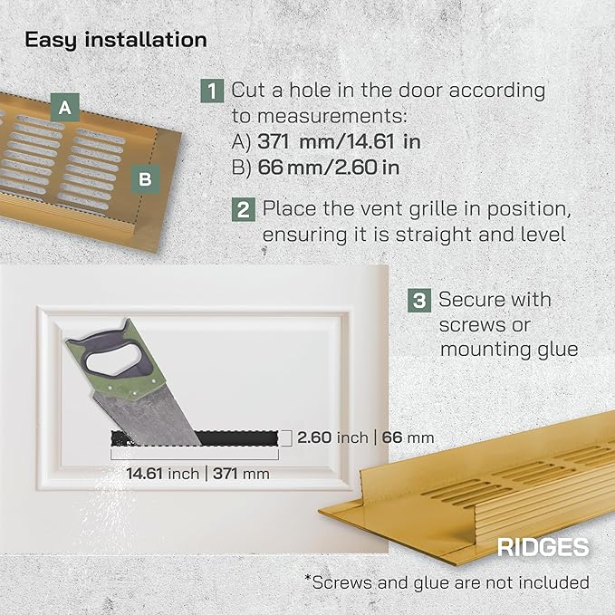 Vent Systems 15.75 x 3.15 Inch (Outer Size) Rectangular Door Vent - Gold Aluminum Vent Cover Toe Kick Vent Cover - HVAC for Home Cabinet Vent - Intake/Exhaust Door Return Air Vent