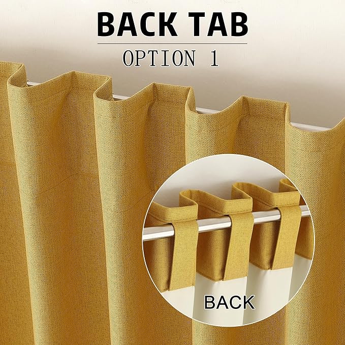 DUALIFE Yellow Blackout Curtains 102 Inch Length 2 Panels Set for Living Room Bedroom Rod&Back Tab Thermal Insulated 100% Black Out Linen Drapes Room Darkening Window Curtains 72" x 102"