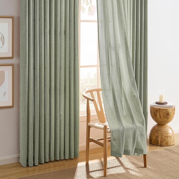 RAIN CITY 96 Inch Long Curtains Pinch Pleat, Back Tab Track System Sheer Pleated Curtains for Bedroom Village Dining Room,Country Farmhouse 96 Length 2 Panel Set,Sage Green Color 42 Inches Wide