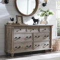 T4TREAM Farmhouse 7 Drawers Dresser Chests for Bedroom w/ 4 Solid Wood Feet & Column Decor, Tall Wide Wood Country Rustic Chest of Drawers, Storage Dressers for Bedroom, Living Room, Light Rustic Oak