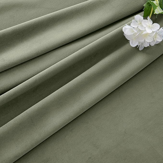 MIULEE Sage Green Velvet Curtains 108 Inch Length 2 Panels Set for Bedroom, Pinch Pleat Back Tab Luxury Thermal Insulated Living Room Darkening Pleated Blackout Extra Long Window Curtain with Hooks