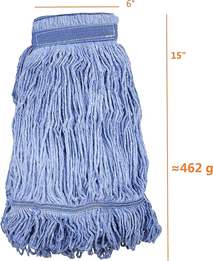 Mop Head Replacement Commercial Heavy Duty String Blue Wet Mop Heads for 3 Typs Commercial Mop Handle(4 pcs,Medium,Weight 16oz)