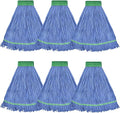 Onesimus 24 oz Heavy Duty Mop Head Replacement, 5 Inch Headband for Quick Change Handle, Blue Loop-End Cotton Blend String Wet Dry Floor Mop Refill Commercial Cleaning Supplies, 6 Pack Large
