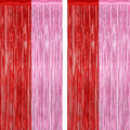 2 Pack Backdrop Curtains, 3.28 Feet x 7.05 Feet Red Pink Backdrop, Metallic Fringe Curtains Tinsel Backdrop Party Streamer, Babie Backdrop Valentines Day Happy Birthday Party Supplies Decorations