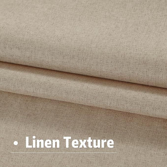 DUALIFE Blackout 96 Inches Long Taupe Curtains 2 Panel Set, Farmhouse Curtains for Living Room Darkening Thermal/Noise Reduction Textured Flax Linen Drape 8ft Rod Pocket&Back Tab 72W x 96L