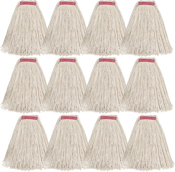 Matthew Cleaning 20oz 12Pack Cotton Mop Head Replacement,Looped-Open String Heavy Duty String Mop Refills,Universal Headband Blend,Floor Cleaning for Home, Industrial and Commercial Use(White)