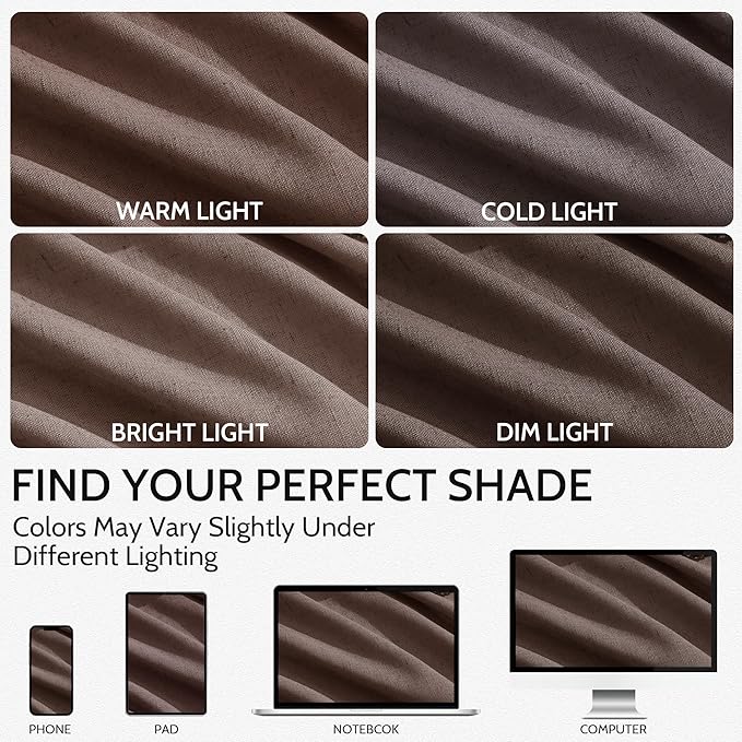 Nanspring Cappuccino Linen Blend Light Filtering Back Tab Curtains 102 Inches Long, Semi Sheer Privacy Drapes for Living Room & Bedroom, 52x102 inch, 2 Panels