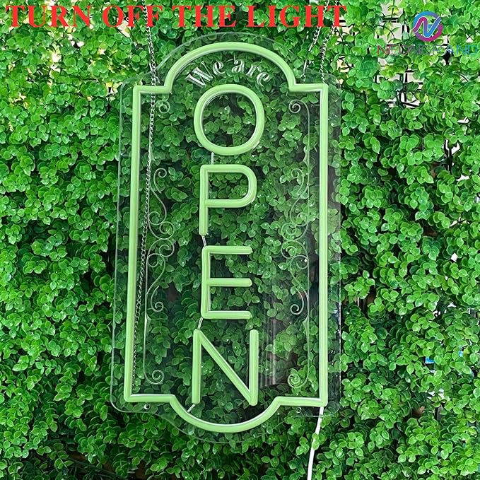 Vertical open sign Vertical Open Led Sign Neon Sign business window light vertical open signs for business (Green, 16.5x9'')