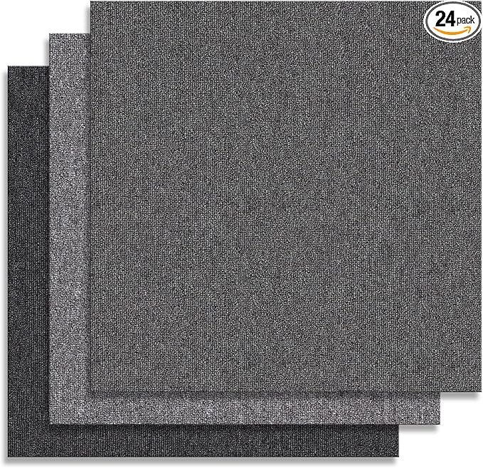 20" X 20" Carpet Tiles, Carpet Squares, 24 Tiles/64.5 Sq.Ft per Box, Floor Carpet Tiles for Home Office Industry, Grey