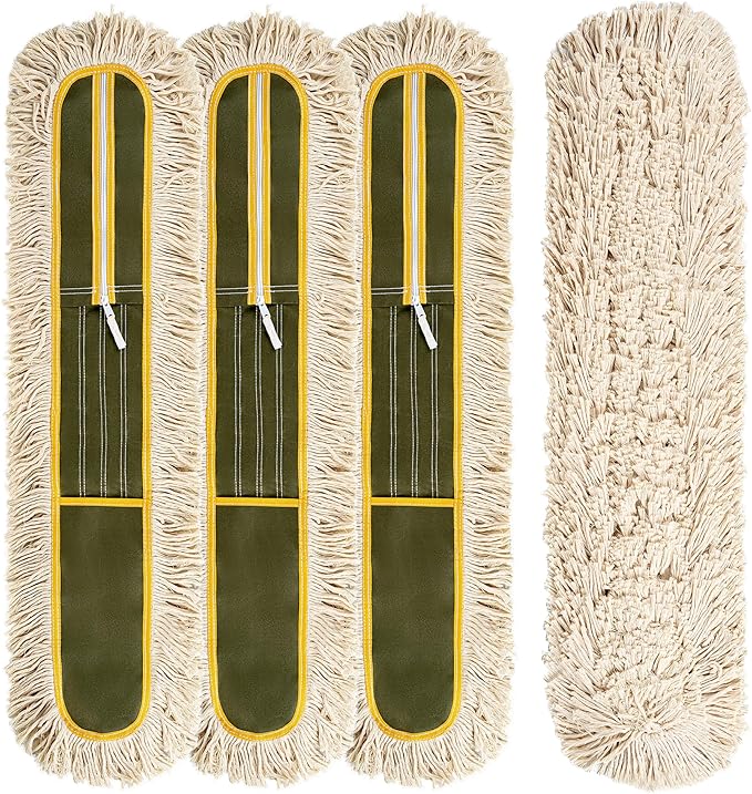 4-Pack 36'' Universal Microfiber and Cotton Mop Pads – Loop End - Easy Zipper - Compatible with Industrial Dust Mops – Reusable Replacement Heads for Commercial Floor Cleaning & Janitorial Supplies