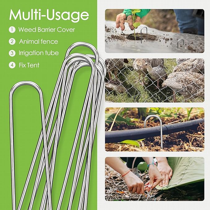12 Inch Landscape Staples, 12/25/50/100 Pack Galvanized Garden Stakes, 8 Gauge Heavy Duty U-Shaped Ground Stakes for Weed Barrier Fabric, Irrigation Tubing, Fence, Outdoor Decorations