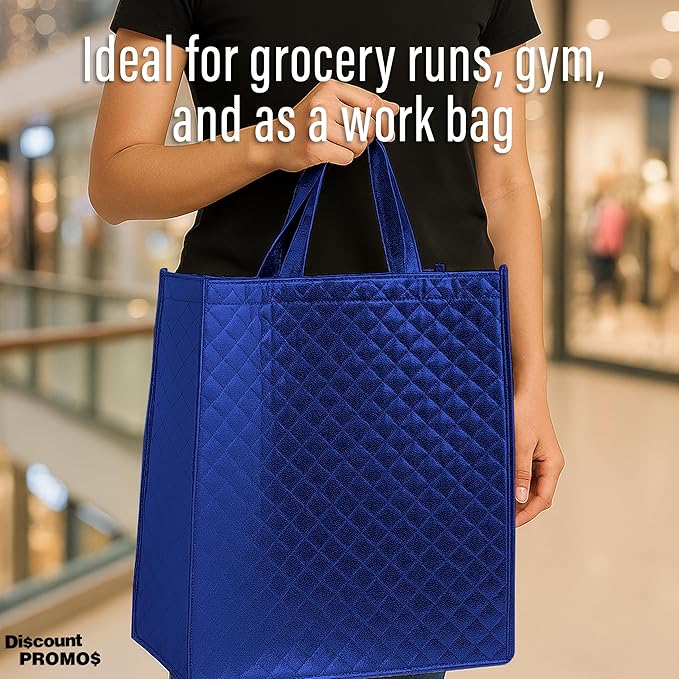 DISCOUNT PROMOS Luxurious Laminated Tote Bags Set of 10, Bulk Pack - Reusable, Great for Shopping, Beach, Wedding Favors - Royal Blue