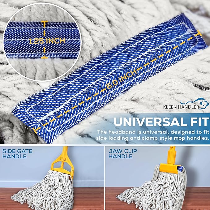 Pack of 6 Cut End Cotton Mop Head Replacement, 1.25-inch Universal Headband, Wet Mop Refills, Natural, 16 Oz