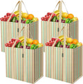 BALEINE 4 PK Grocery Bags Reusable Shopping Bags with Reinforced Bottom, Heavy Duty Foldable Tote Bags (Color Strip)