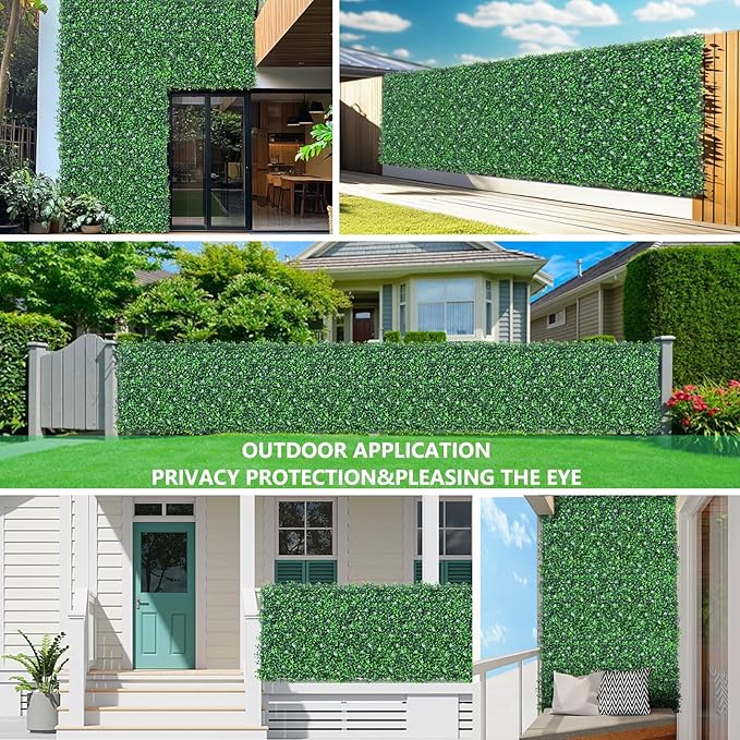 Artificial Boxwood Roll Panels with Flowers,40"x 120"(33.33 sq.ft) UV-Anti Faux Ivy Leaves Privacy Fence Screen Grass Wall Roll Panels for Indoor Home Decor and Outdoor Garden Backyard