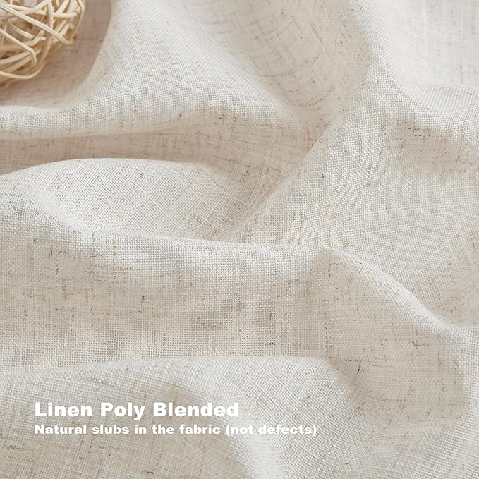 Vision Home Natural Pinch Pleated Semi Sheer Curtains Textured Linen Blended Light Filtering Window Curtains 95 inch for Living Room Bedroom Patio Pinch Pleat Drapes with Hooks 1 Panel 84" Wx95 L