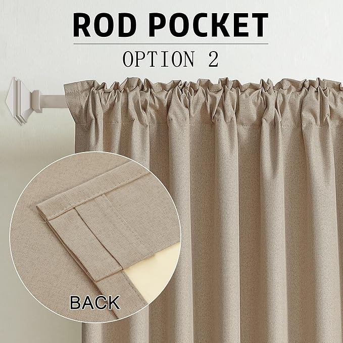 DUALIFE 96 Inch Long Blackout Curtains - Extra Wide Thermal Insulated Sun Block Out Bedroom Linen Curtains 8 ft Window Covering Back Tab Rod Pocket Drapes for Hall Living Room W84 x L96,2 Pcs, Taupe