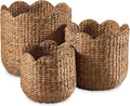 Best Choice Products 3pc Water Hyacinth Scalloped Multipurpose Nesting Baskets, Storage Bin Organization Totes for Living Room, Bedroom, Nursery, Laundry Room -Chestnut