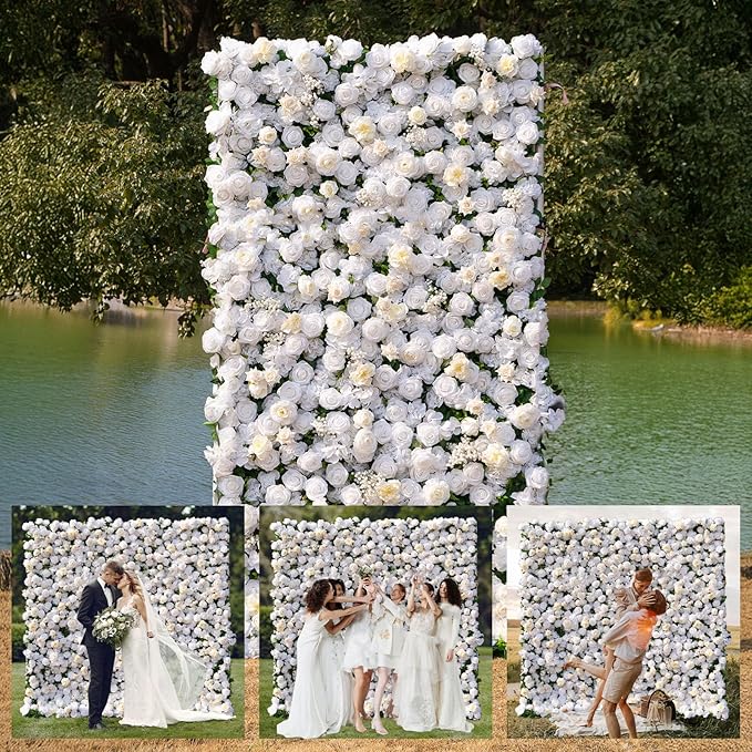 Artificial Luxury‌ Flower Wall Backdrop, Gorgeous 3D Silk Floral Backdrop for Wedding, Baby Shower, Party and Home Decor, Quick Assembly/Storage, Eco ＆ Pet Friendly, 2 pcs, Each Panel 2 * 8 ft