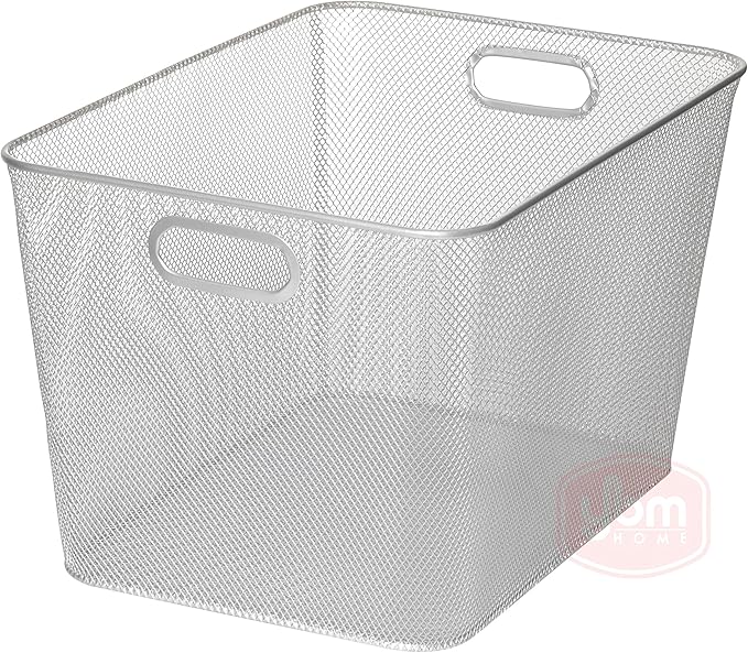 YBM Home Mesh Wire Storage Basket for Shelves, Pantry Organization, and Kitchen - Multipurpose Steel Wire Basket Holder Bin for Organizing Office Supplies, Household Toiletries and Laundry Supplies