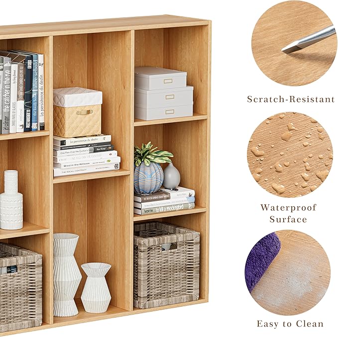 Wooden Cube Storage Organizer with Closed Back Panel, 11in Cube Shelf Opening, Bookshelf, Display Shelf,Closet Cabinet for Home and Office (Natural Oak, 8-Cube 35.98L*9.45W*35.91H)