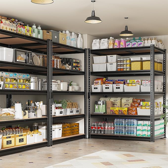 REIBII 2020LBS Storage Shelves 5 Tier Garage Shelving Heavy Duty, Adjustable Metal Shelving, Garage Shelves for Basement, Warehouse, Pantry, Closet, Kitchen 72" H x 35.55" W x 16" D, Black, 2 Pack