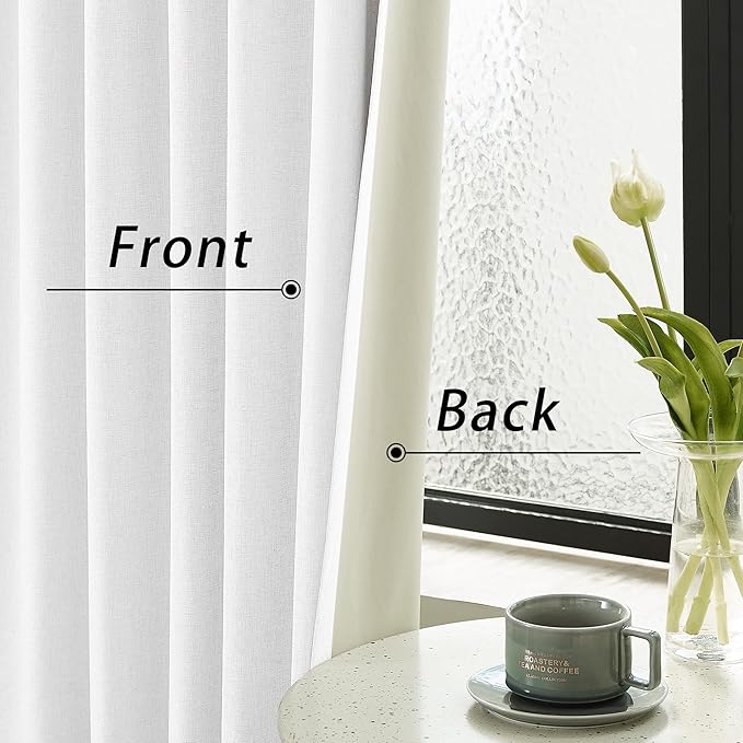 DUALIFE Pure White Blackout Curtains 102 Inch Length 2 Panels Set for Living Room Bedroom Rod&Back Tab Thermal Insulated 100% Black Out Linen Drapes Room Darkening Window Curtains 72" x 102"