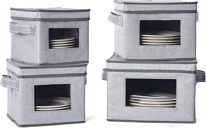 VENO 4 Size China Storage Containers for Dishes Plate Hard Shell, Christmas Holiday Ornament Storage Organizer, Moving Box for Packing Dinnerware Glasswear (4 Sizes Bundle, Holds 48 Plates)
