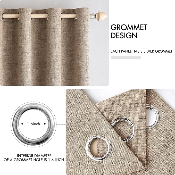 MIULEE 100% Blackout Linen Textured Curtains for Bedroom Solid Thermal Insulated Copper Brown Grommet Room Darkening Curtains & Drapes Luxury Decor for Living Room Nursery 52 x 63 Inch (2 Panels)