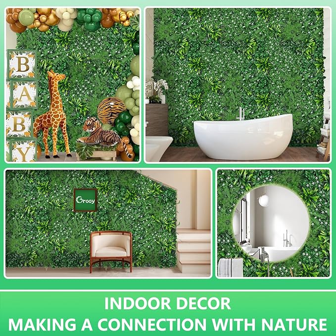 Grass Wall, Artificial Boxwood Panels 20"x20"(16pcs), Privacy Hedge Fence Screen with UV Protection, Greenery Backdrop for Indoor Home Wedding Decor and Outdoor Garden Backyard