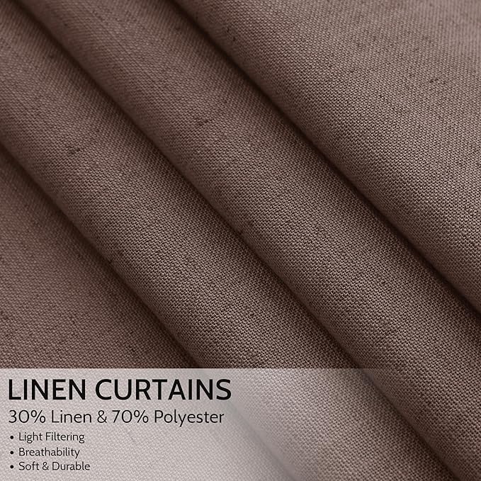 Nanspring Cappuccino Linen Blend Light Filtering Back Tab Curtains 84 Inches Long, Semi Sheer Privacy Drapes for Living Room & Bedroom Simple Style, 52x84 inch, 2 Panels