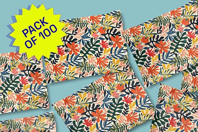 Poly Mailers 10x13 – 100 Pack – Printed Recyclable Shipping Envelopes for Small Business Packaging, Self Sealing Mailing Bags – Tropical Leaves Floral Design