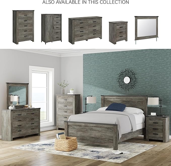 Signature Design by Ashley Frandern Vintage 5-Drawer Chest with Easy Glide and Safety Stop for Bedroom, Gray