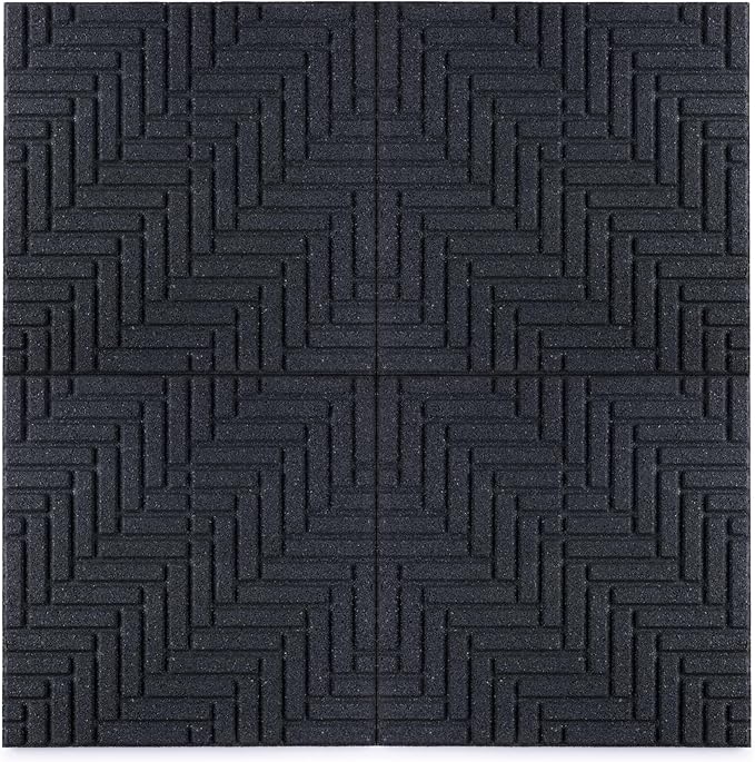 Playsafer Herringbone Rubber Interlocking Tiles | 16 X 16 | Easy Install for Indoor and Outdoor Use (Dark Gray, 4 Tiles)