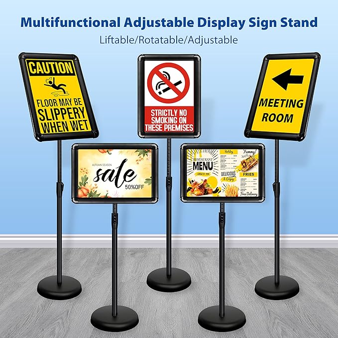 6-Packs Sign Holder Stand for Display 11x17 Inch - Adjustable Floor Standing Sign Holder - Pedestal Poster Stand with Vertical & Horizontal View, Indoor/Outdoor Business & Store Signage(Black)
