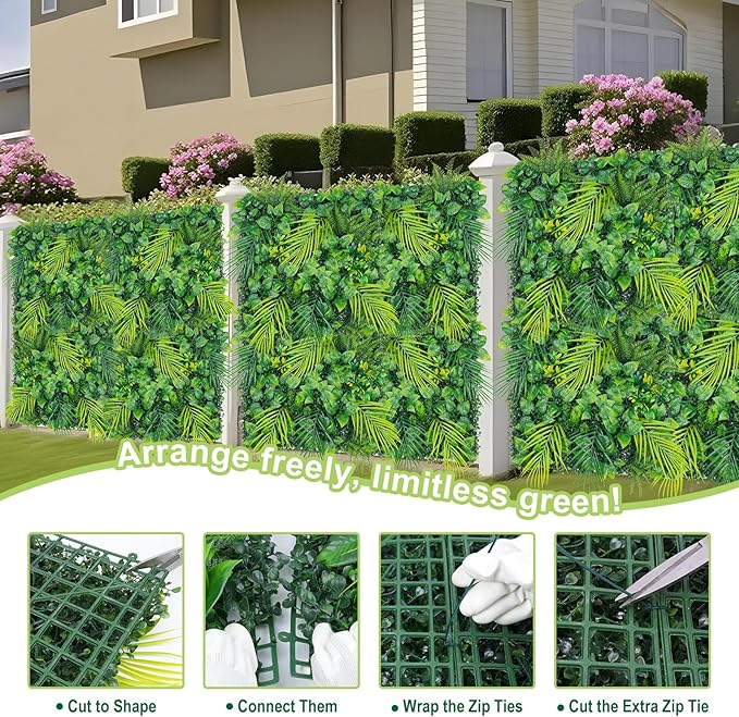 20"X20" Artificial Grass Wall, 12PCS Boxwood Hedge Panels UV-Protected Greenery Privacy Hedge Screen, Grass Backdrop Wall for Indoor Outdoor Patio Balcony, Party Garden Fence Decor